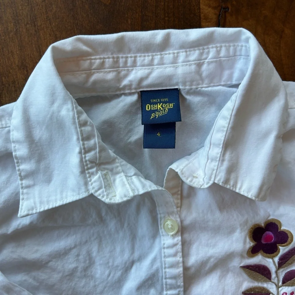 Oshkosh Kids 100% Cotton White Long Sleeve Button Up 4T